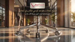 تصليح عجلات وقواعد كراسي المكتب في المعادي مع استبدال القاعدة والعجلات التالفة لتحسين الثبات وسهولة الحركة.