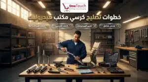 خطوات تصليح كرسي مكتب هيدروليك تشمل الفحص الشامل وتغيير الهيدروليك واختبار الكرسي وضمان الخدمة.